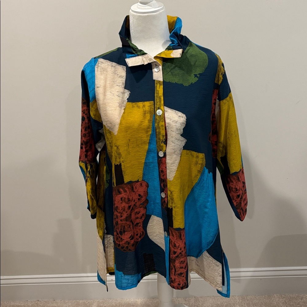 Colorful Abstract cotton Button-Up tunic Shirt by Toofan